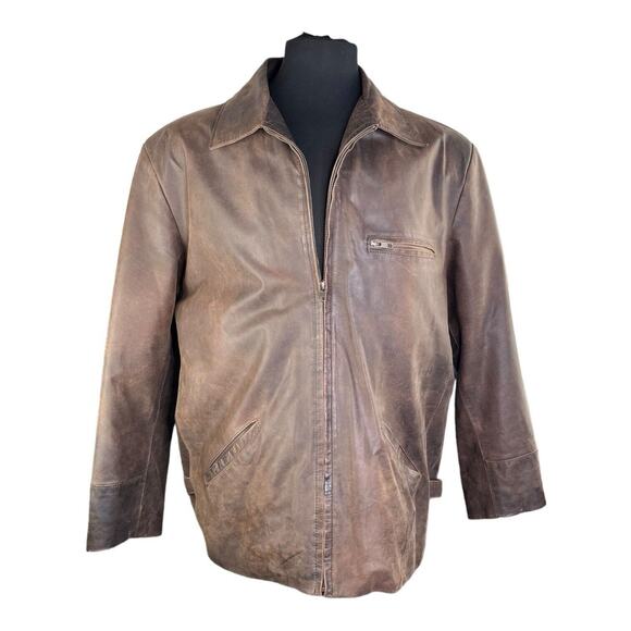 Vtg Argentinian Leather Jacket Sz L Full Zip Solid Heavy -Leather Shop. EUC READ - Picture 2 of 16